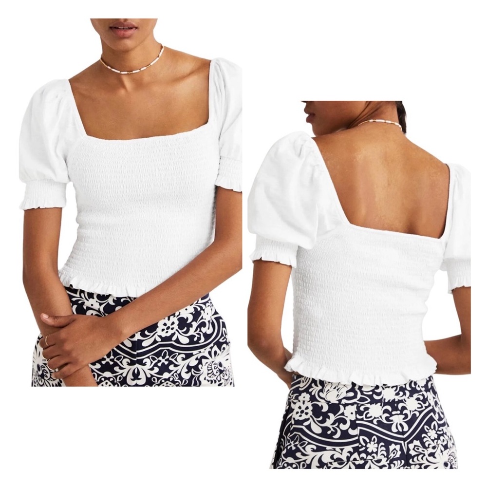 Square Neck Smocked Jersey Top
